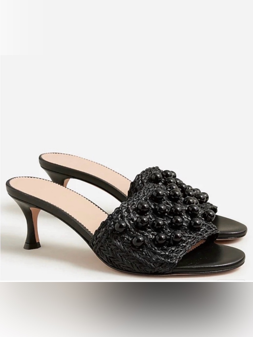 Nib - J.Crew Made In Italy Women’s Black Beaded Raffia Violetta Sandals 6.5
